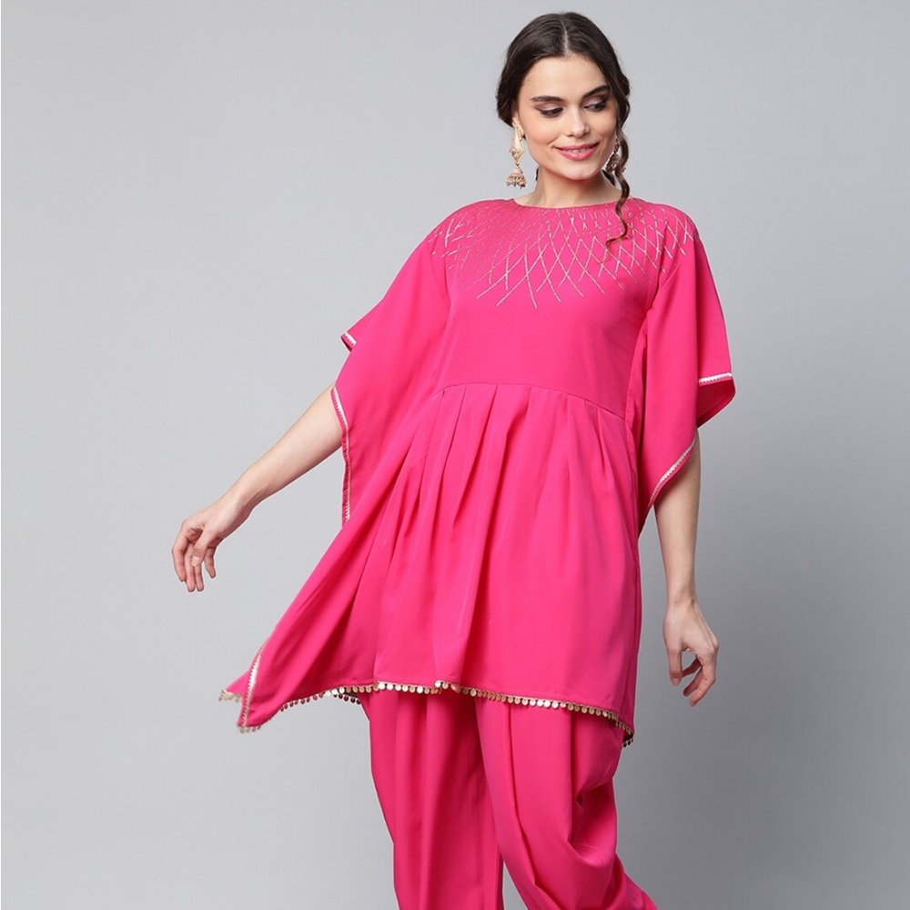 Indian dress Women Pink Printed Pleated Kurta with Dhoti Pants set